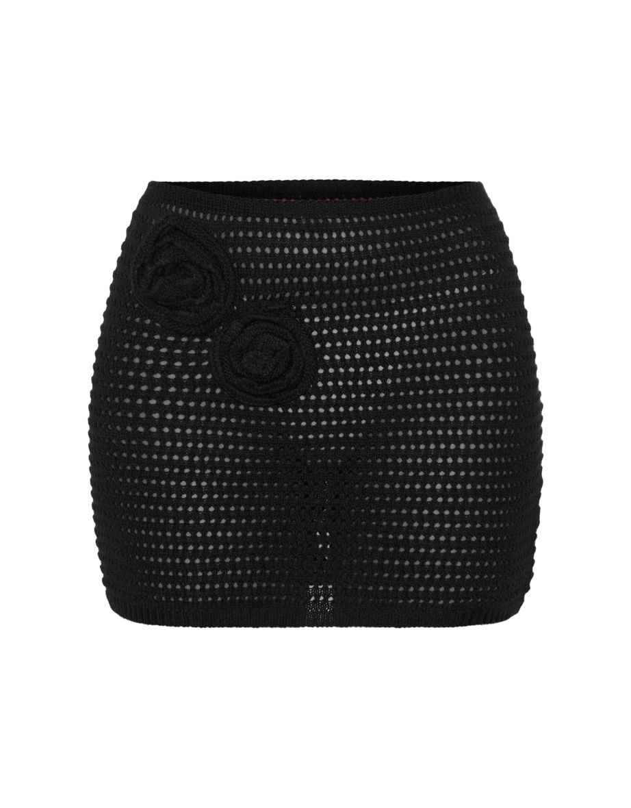 Black Flower Applique Crochet Mini Skirt - 2
