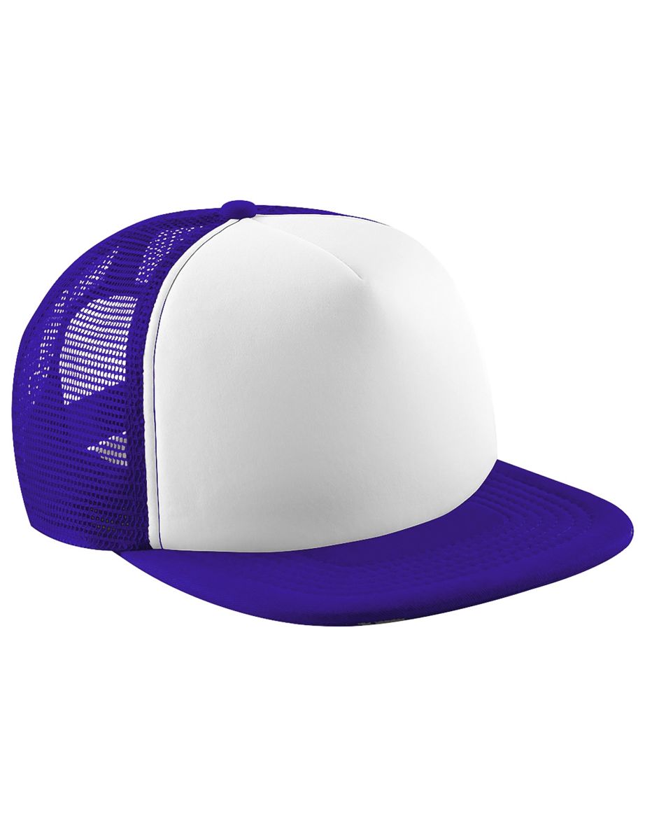 Beechfield Vintage Plain Snap-Back Trucker Cap - Purple/White