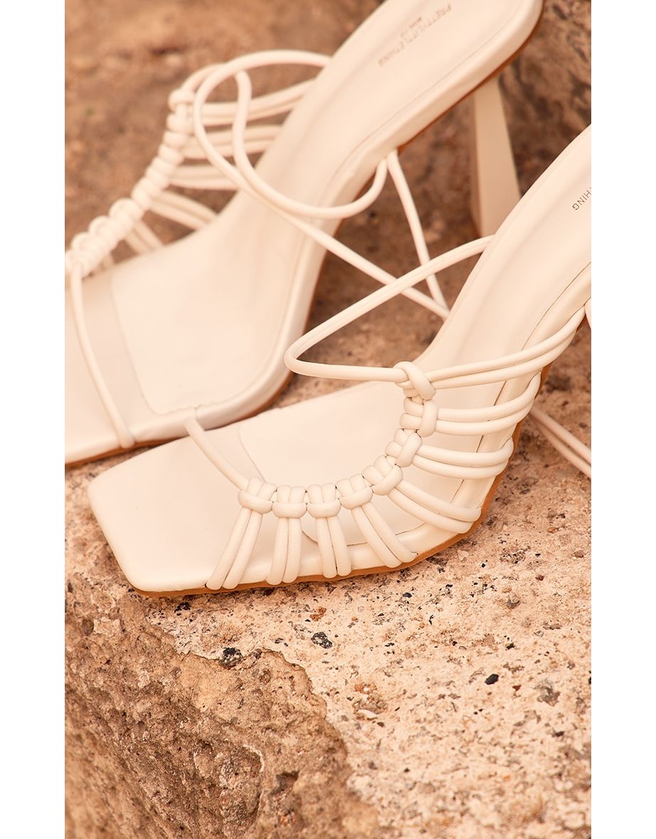 Prettylittlething White Lace Up SideHigh Heeled Sandals - 3