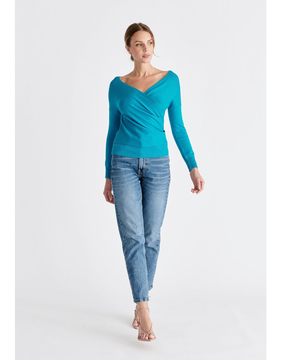 Knitted Wrap Top with Long Sleeves