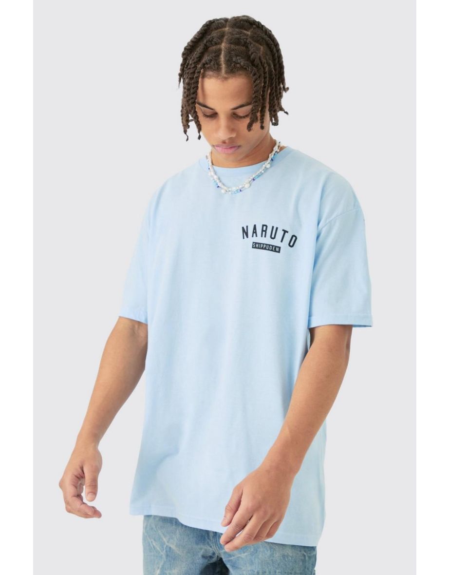 Oversized Naruto Anime Wash License T-shirt - blue - 2