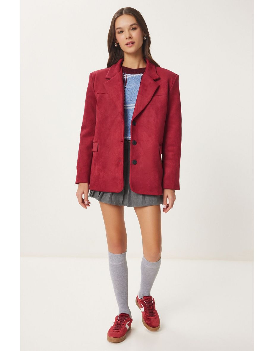 Women's Burgundy Premium Suede Blazer Jacket