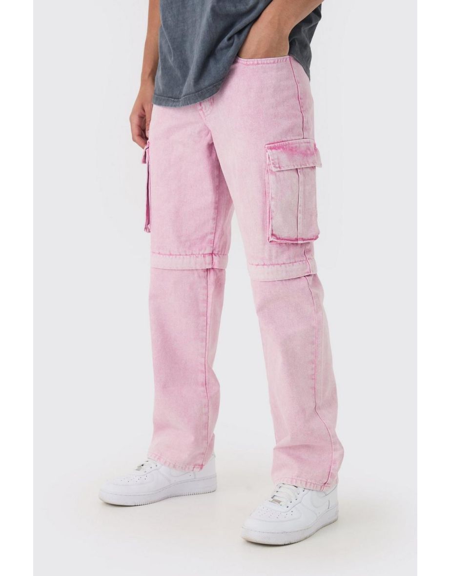 Relaxed Acid Wash Zip Off Twill Cargo Trousers