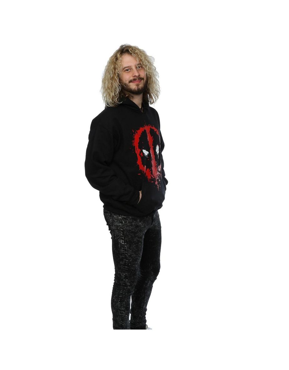 Deadpool Mens Splat Face Cotton Hoodie - Black - 3