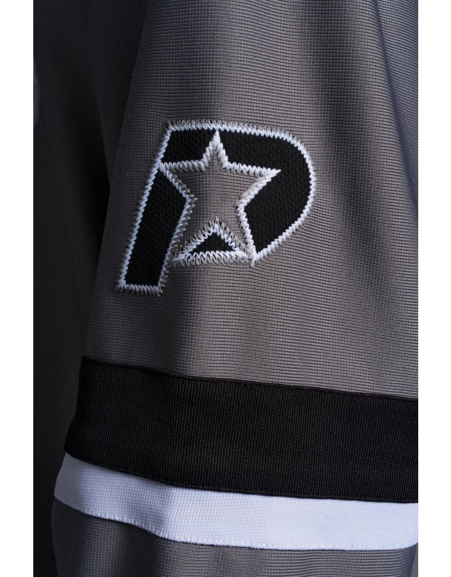 Gunna Oversized Hooded Hockey Jersey with Applique - silver - 3