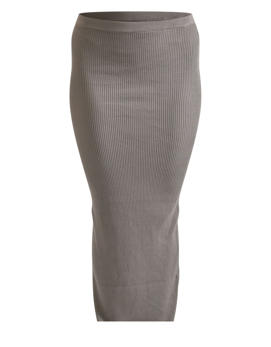 Grey Basic Rib Knit Maxi Skirt - 4