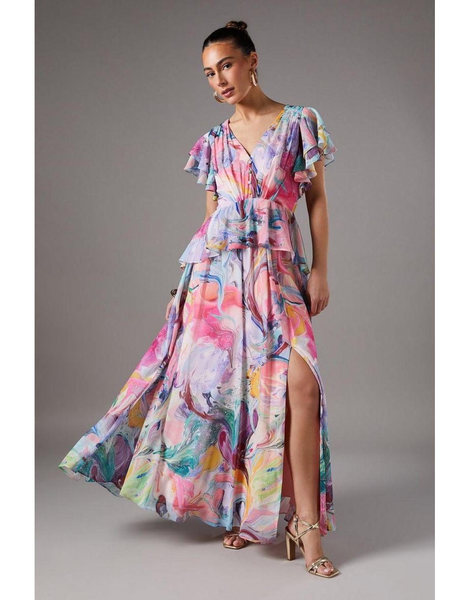 Printed V Neck Midaxi Wedding Guest Dress