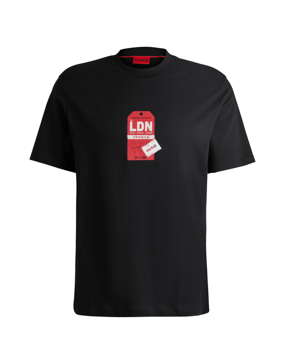 Men's Hugo Travel Tag Artwork T-Shirt in Black - 4