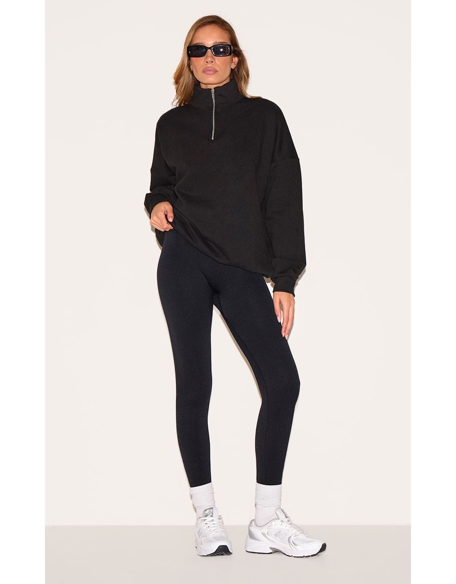 Black Premium High Neck Quarter Zip Oversized Sweatshirt