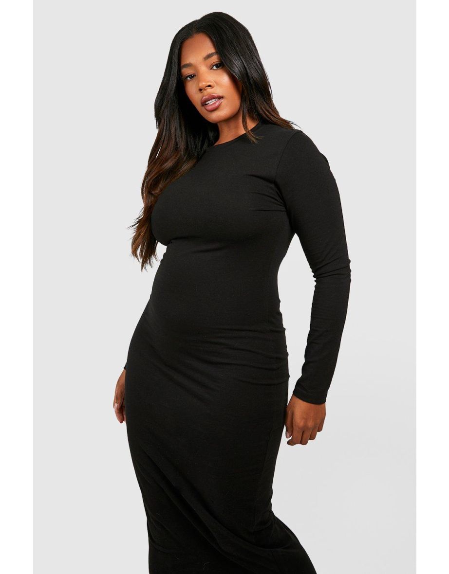 Plus Cotton Scoop Neck Maxi Dress - black - 3