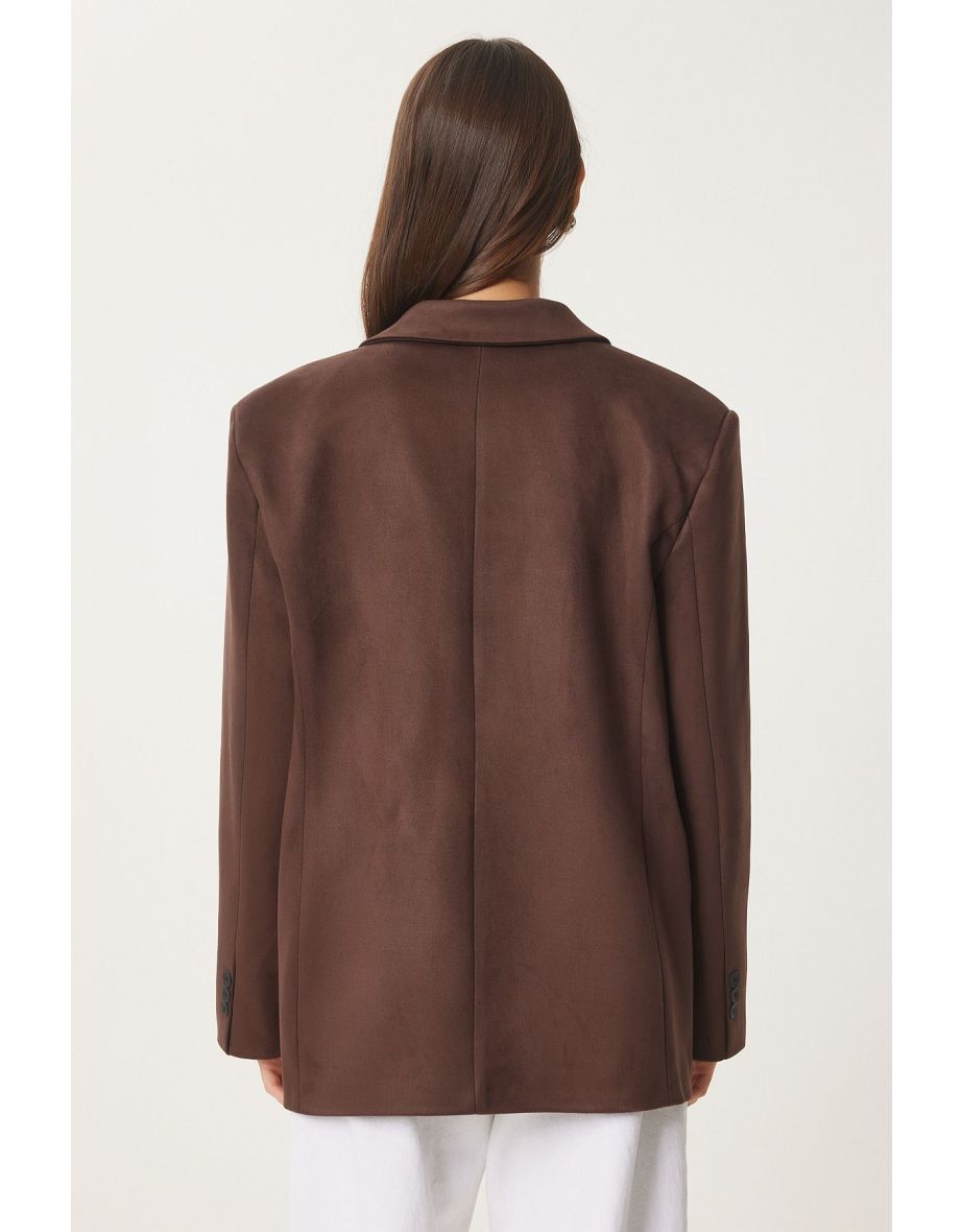 Women's Dark Brown Premium Suede Blazer Jacket - 7