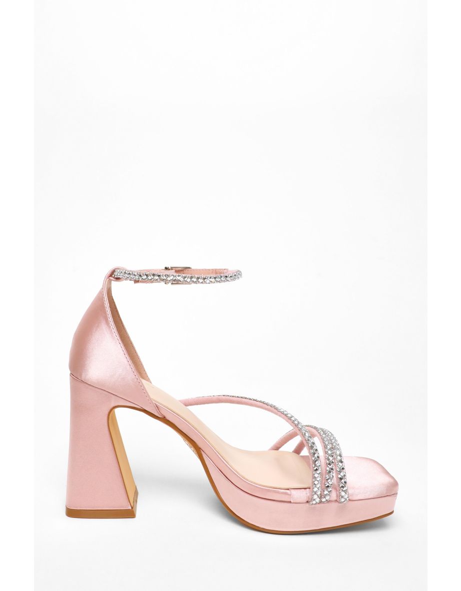 Pink Diamante Strappy Platform Heeled Sandals - 4