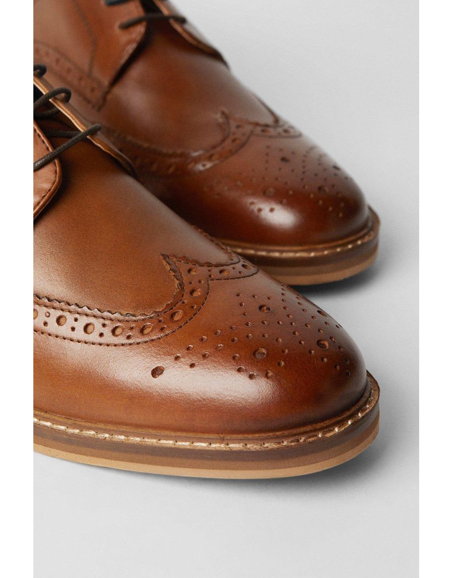 Tan Leather Brogue Shoes - 2