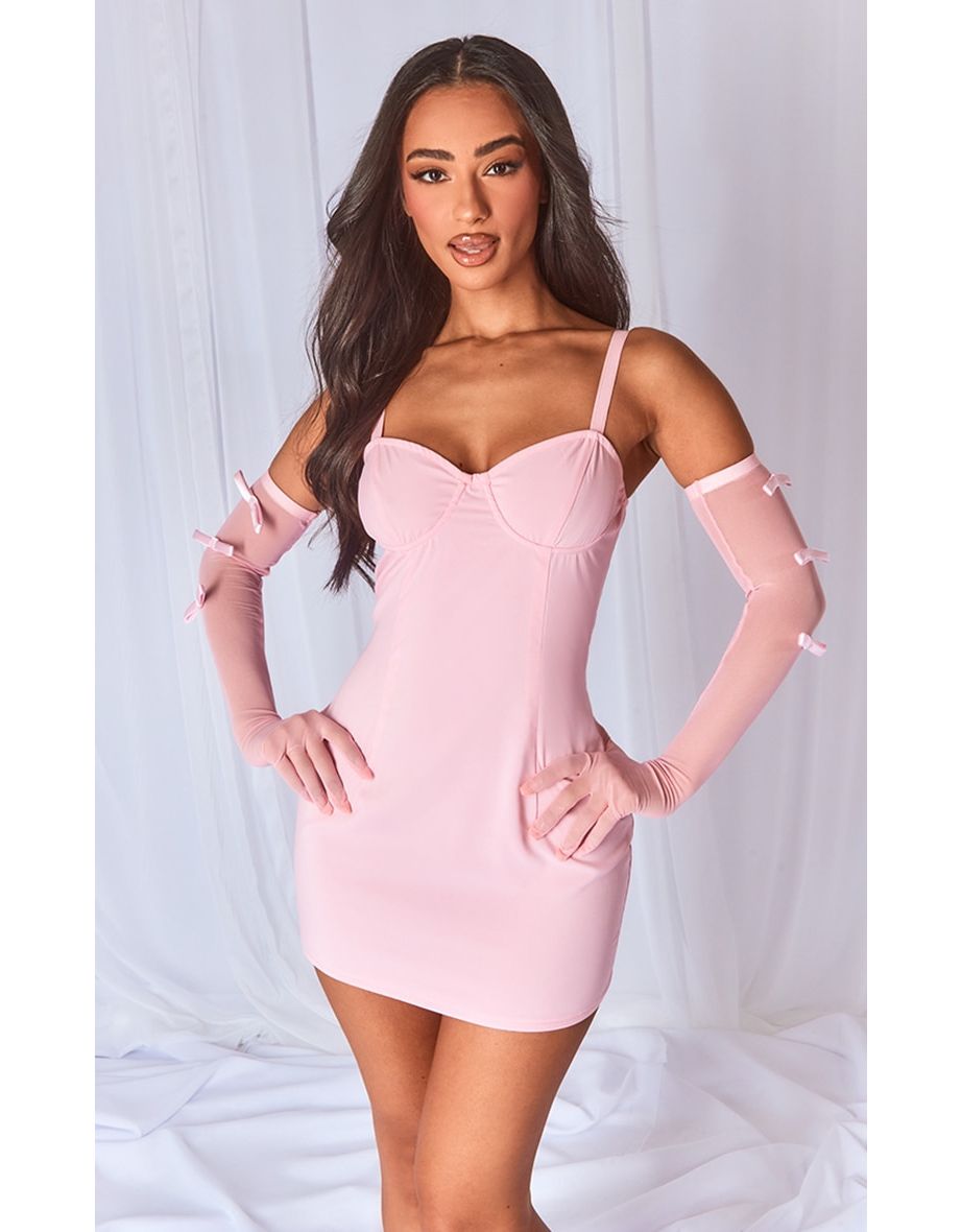 Petite Baby Pink Fitted Corset Detail Bodycon Dress