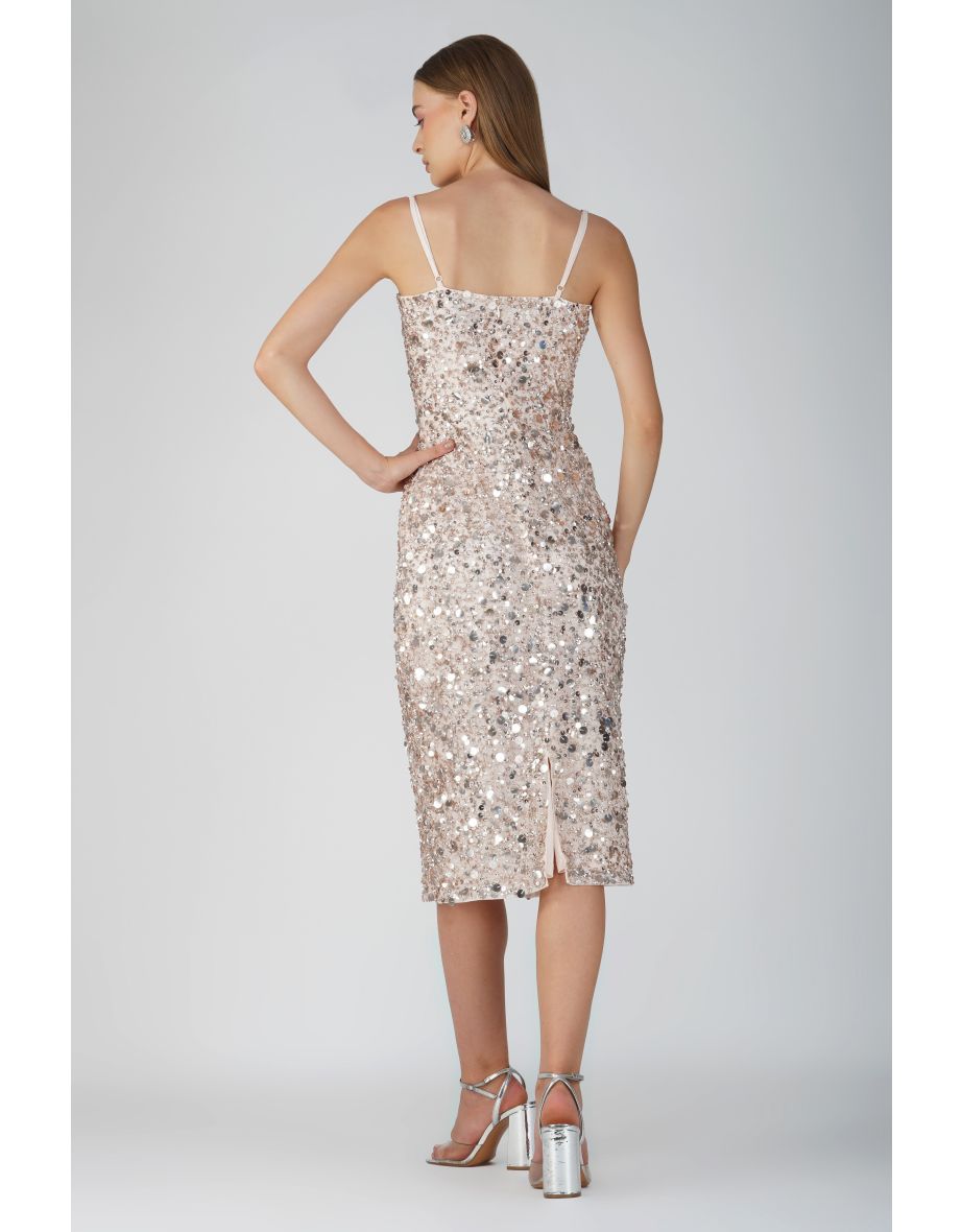 Marita Embellished Midi Dress in Rose Gold - 3