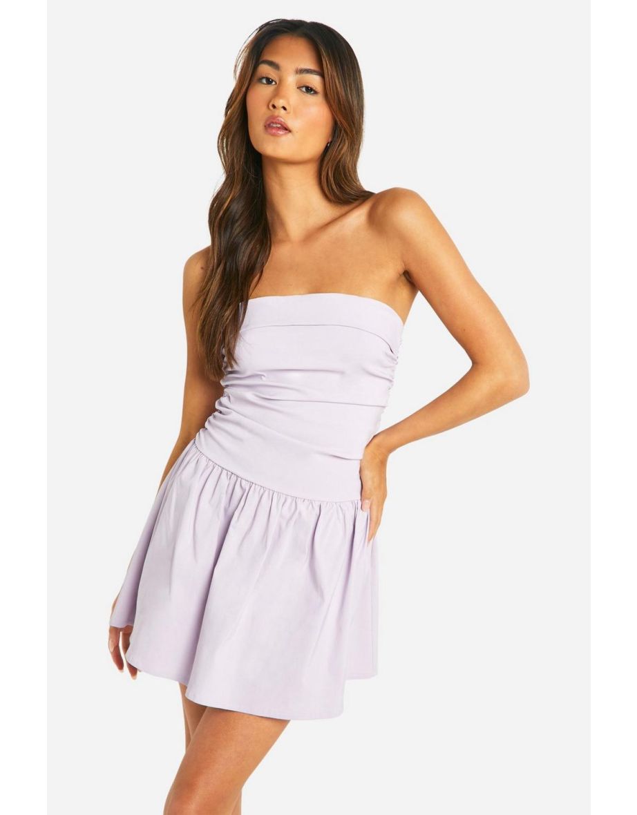 Ruched Bandeau Mini Smock Dress - lilac