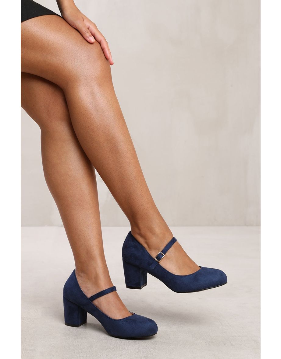 EFFIE BLOCK HEEL MARY JANE PUMPS IN NAVY SUEDE
