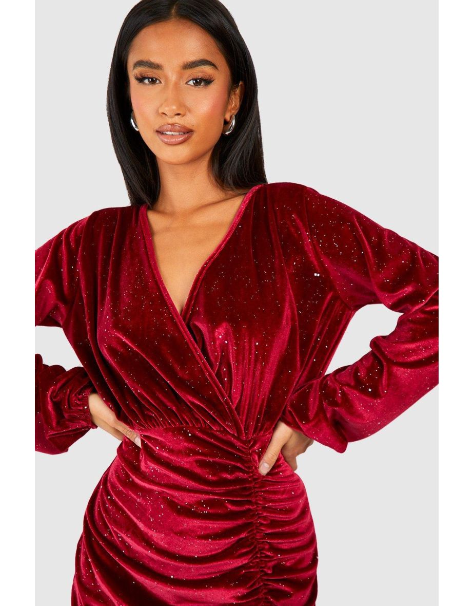 Petite Velvet Wrap Mini Dress - burgundy - 3