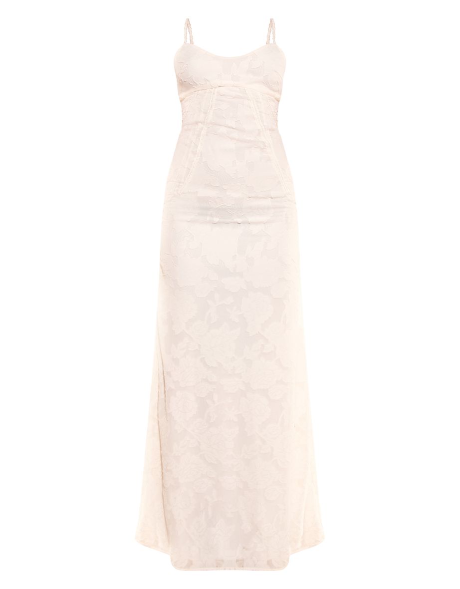 Cream Jacquard Halter Neck Cowl Maxi Dress - 4