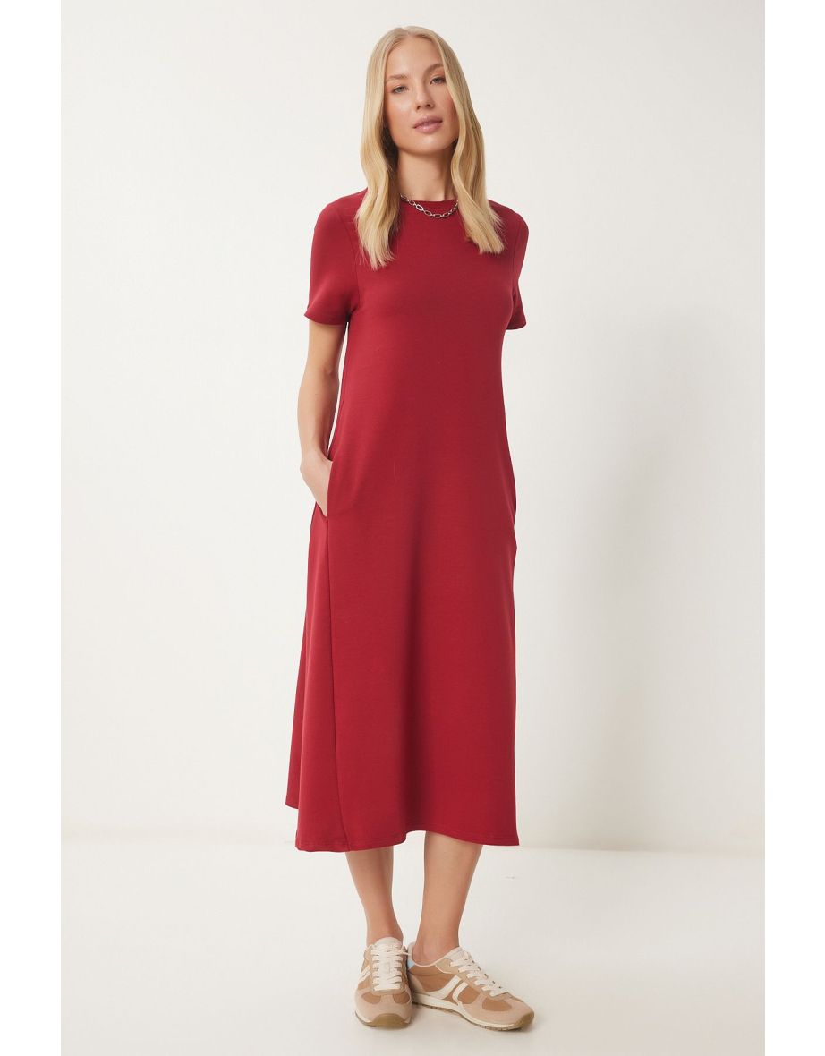Women's Burgundy A-Line Summer Combed Cotton Dress