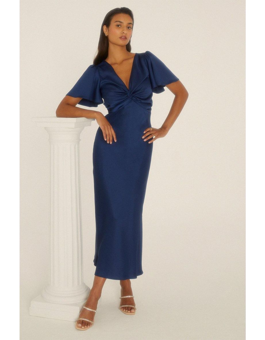 Twist Front Angel Sleeve Maxi Dress