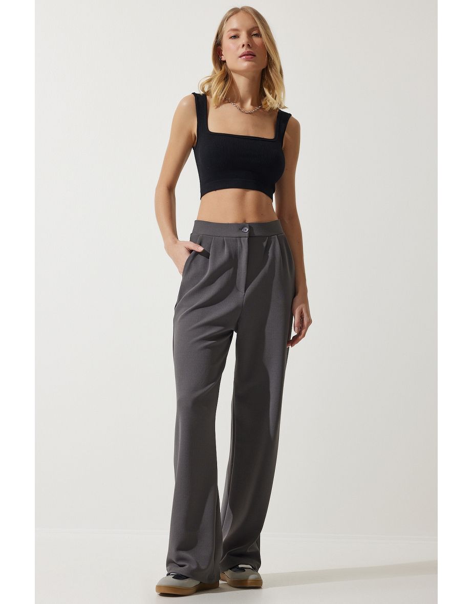 Women's Gray Lycra Comfortable Palazzo Knitted Trousers