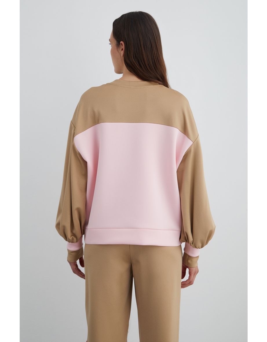 Decorative Pocket Flap Sequin Detail Beige sweatshirt - 3