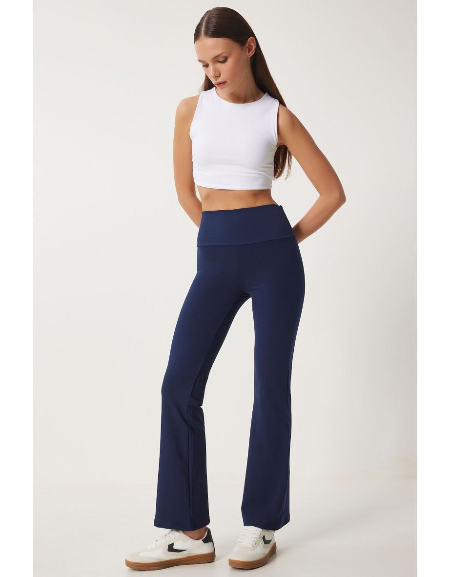 Women's Navy Blue High Waist Bell-bottom Leggings