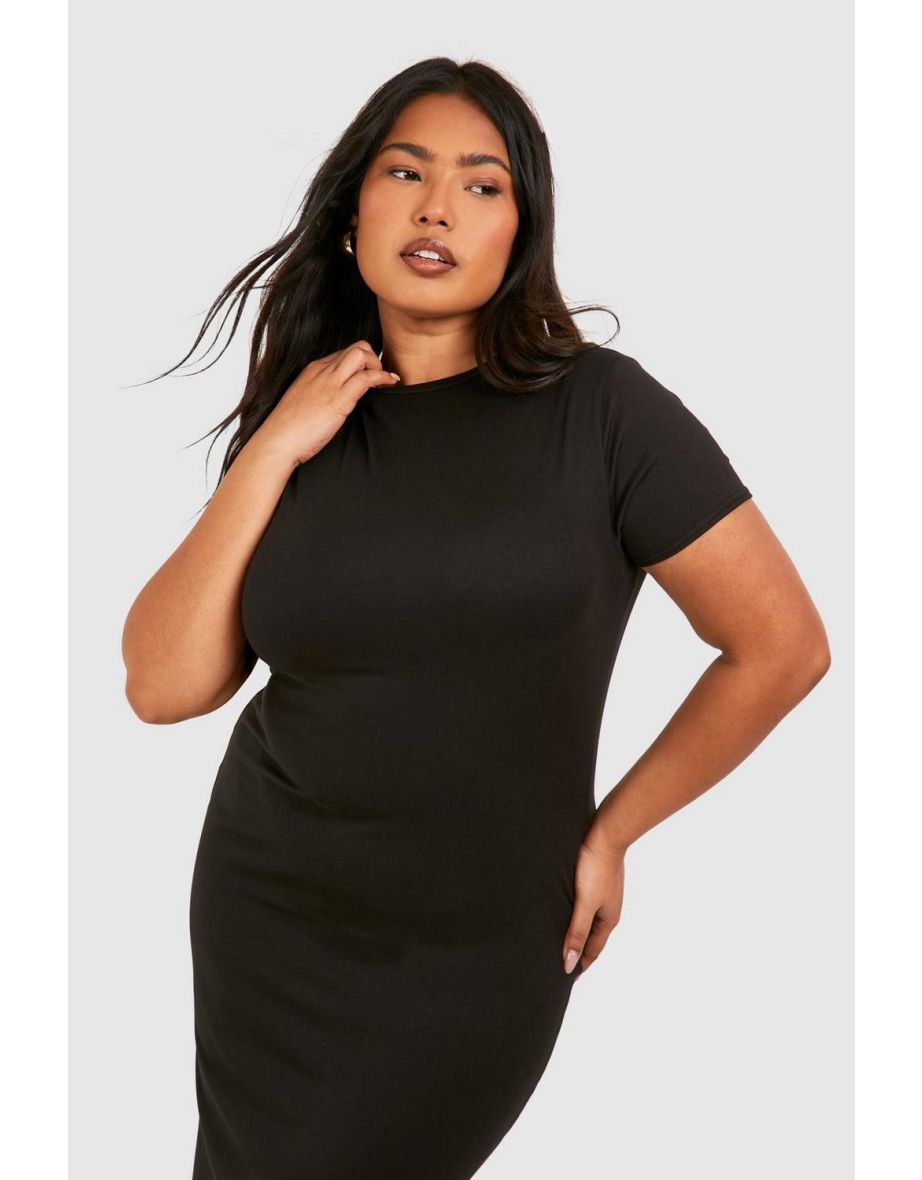 Plus Short Sleeve Longline Midaxi T-shirt Dress - black - 3