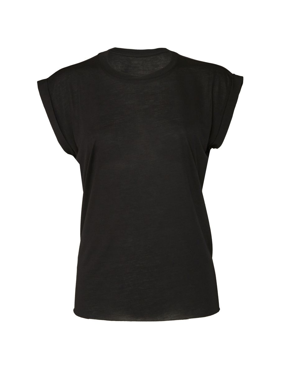 Bella + Canvas Womens/Ladies Flowy Rolled Cuff Muscle T-Shirt - Black