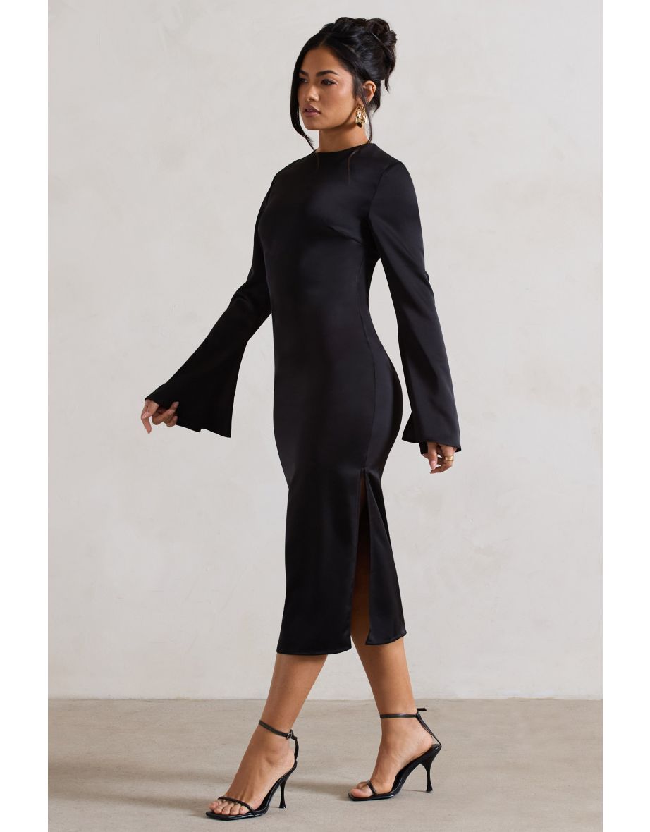 Zaina | Black Long Sleeve Dress with High Neckline - 4