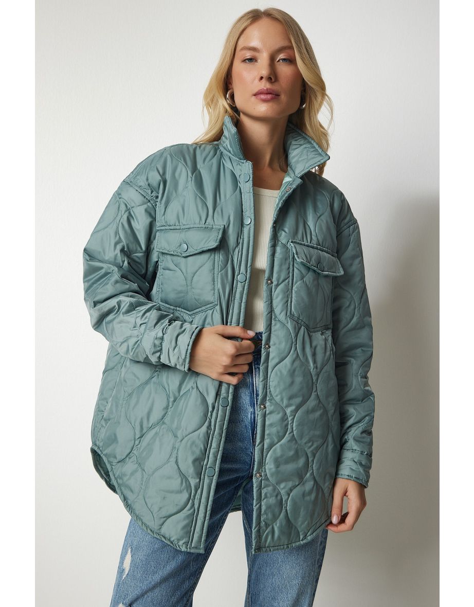 Green quilted hotsell coat women's