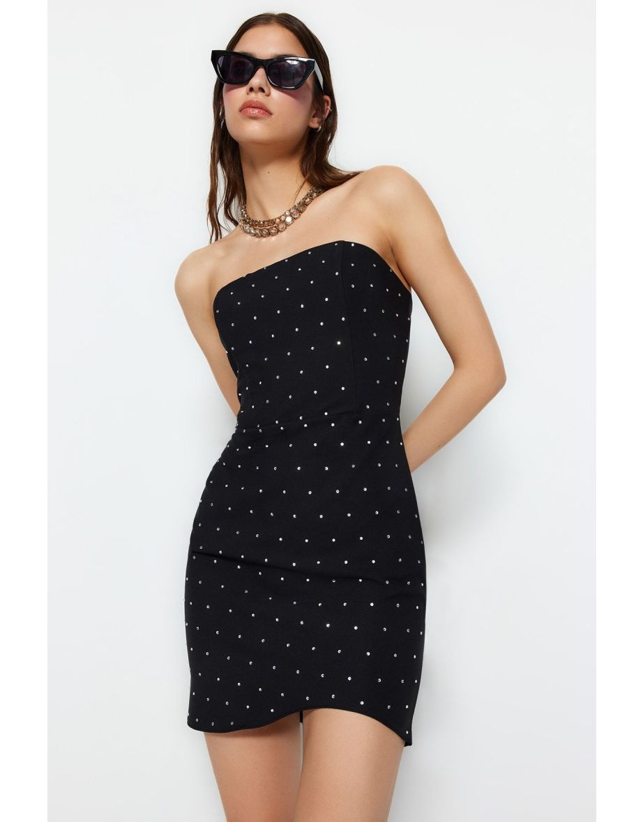Black Strapless Bodycon Mini Shift Dress