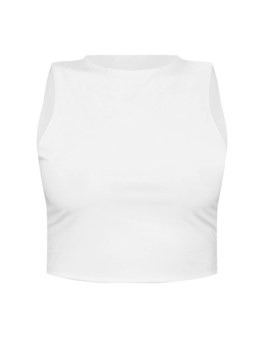 Petite White Slinky Racer Crop Top - 4