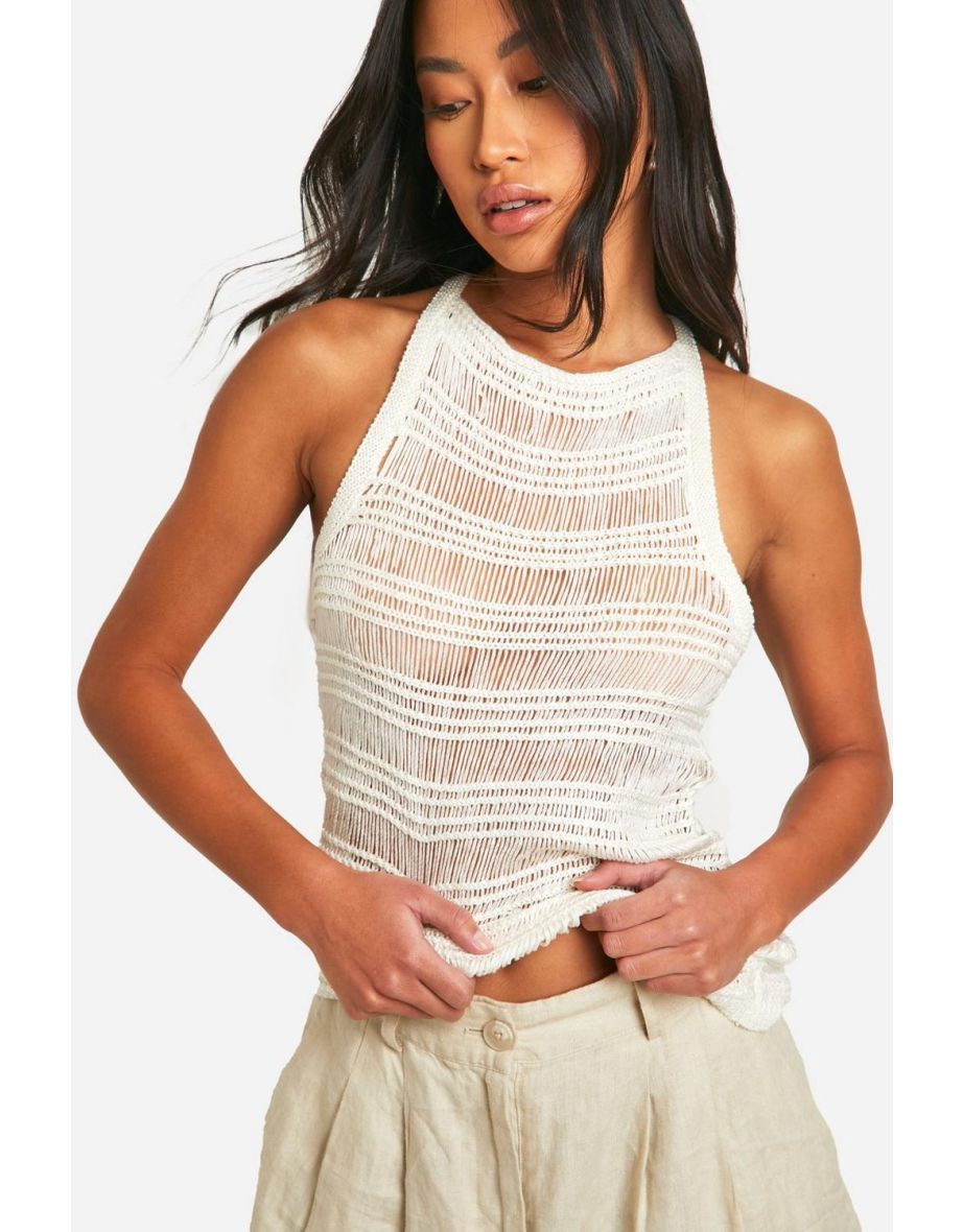 Ladder Stitch Knitted Top - white - 3