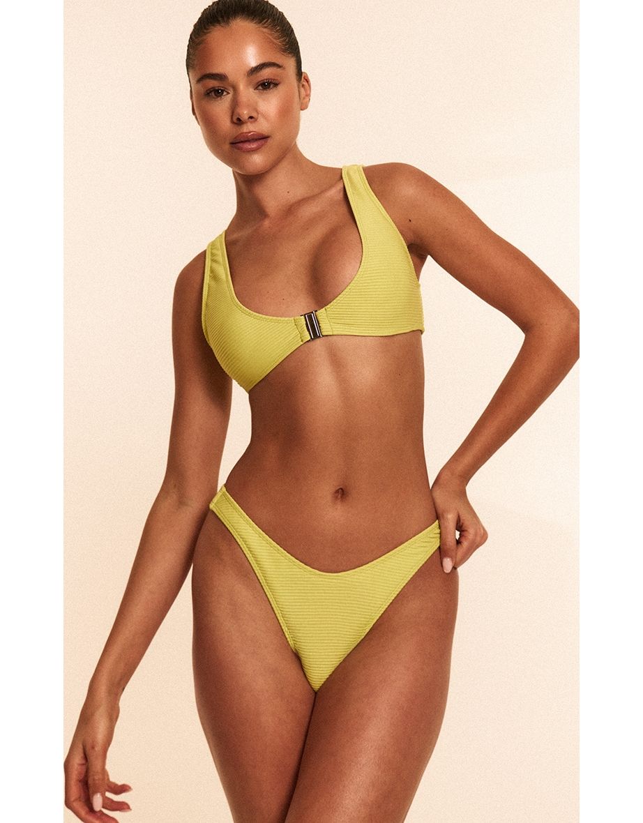 Lime Ribbed Thong Bikini Bottoms
