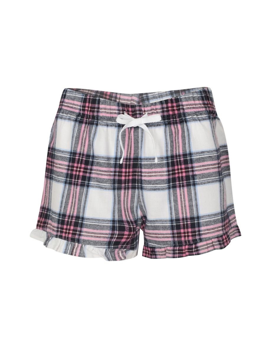 SF Womens/Ladies Tartan Frill Shorts - White/Pink