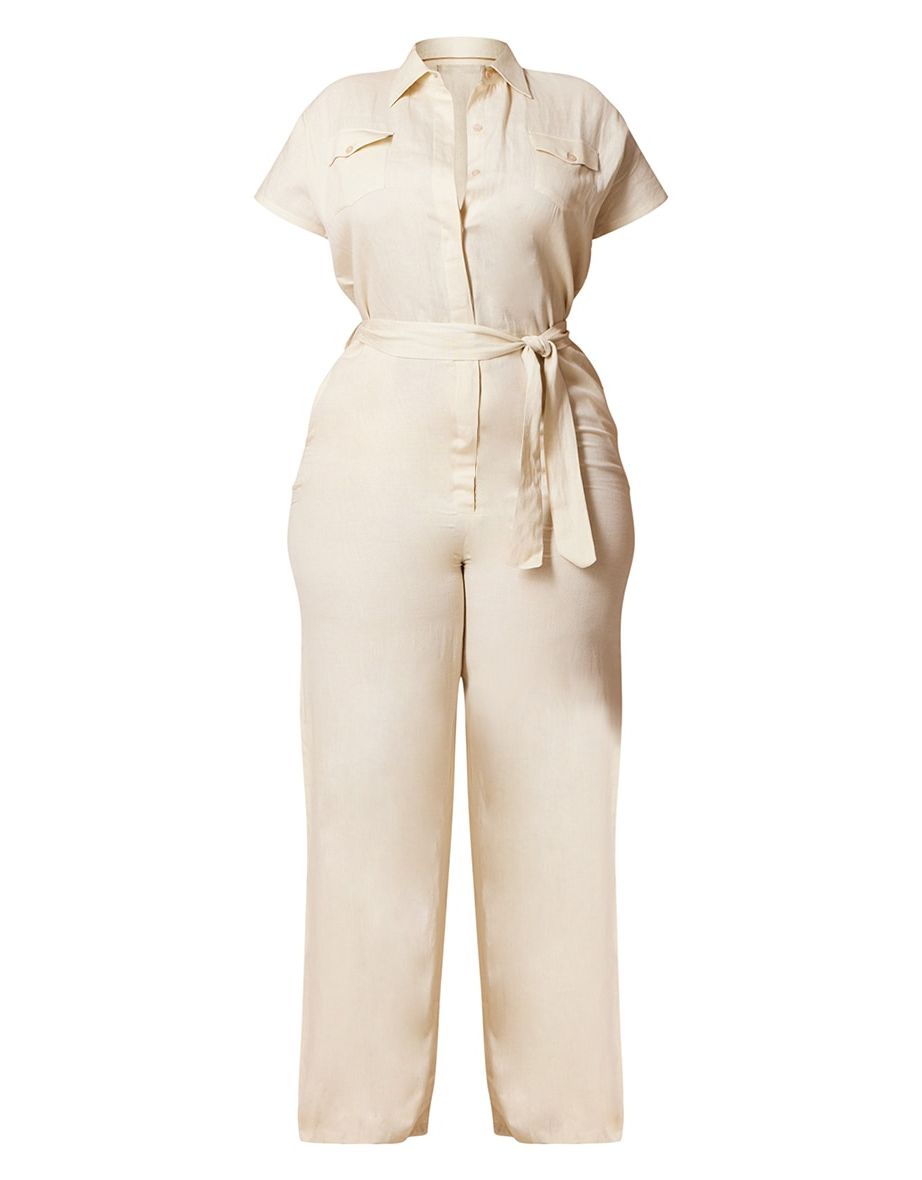 Plus Stone Lightweight Belted Utility Jumpsuit - 4