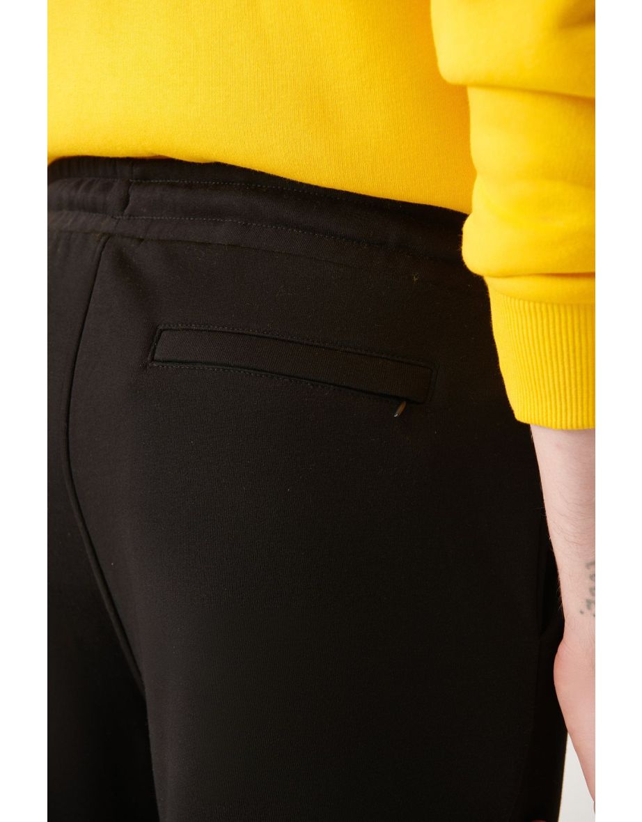 Men's Black Sweatpants 3 Thread Waist Laced Elastic Cuff Regular Fit - 4