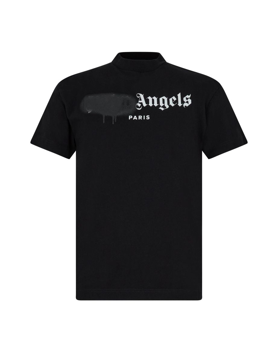 Men's Palm Angels Paris Sprayed Logo T-Shirt in Black