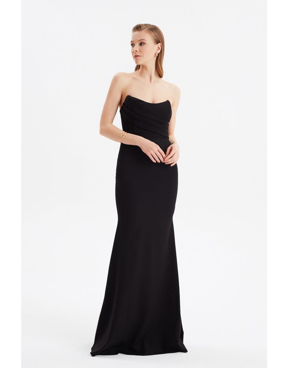 Black Strapless Mermaid Floor-Length Evening Dress