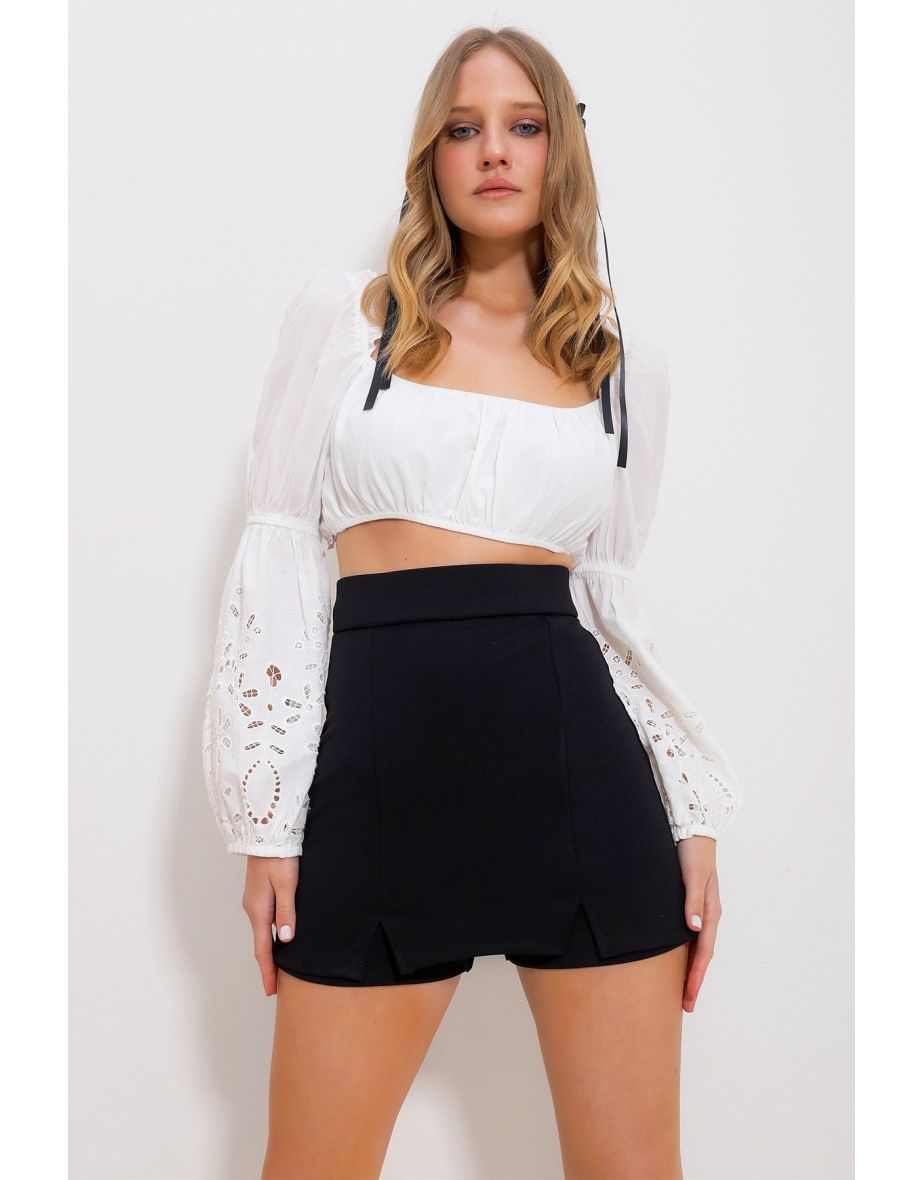 Women's Black Double Slit Shorts Skirt