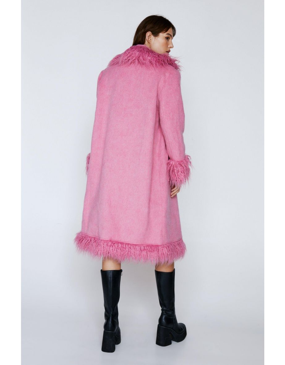 Premium Faux Fur Trim Wool Coat - 3