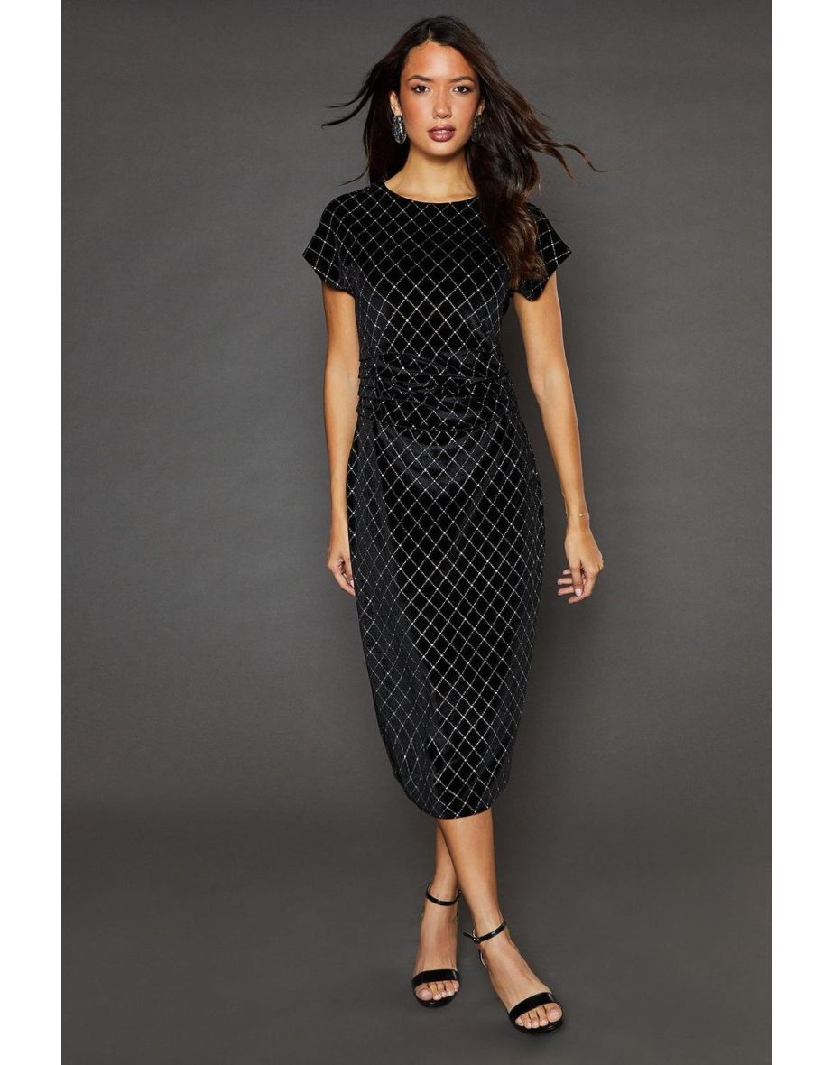 Glitter Velvet Ruched Waist Midaxi Dress