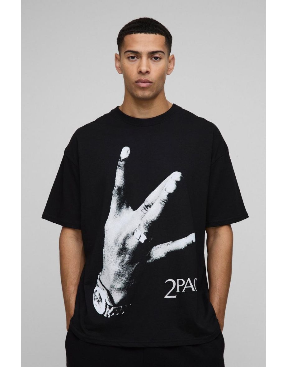 Oversized Tupac License Printed T-Shirt - black