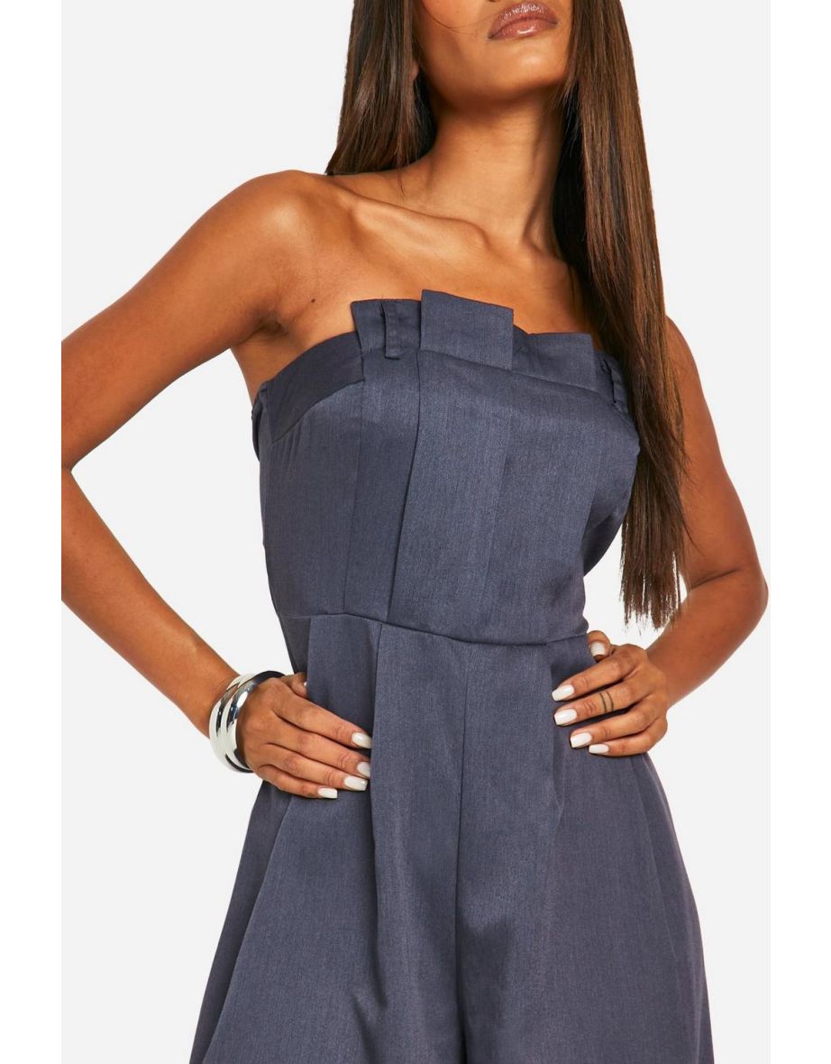 Bandeau Tailored Pleat Jumpsuit - navy - 3