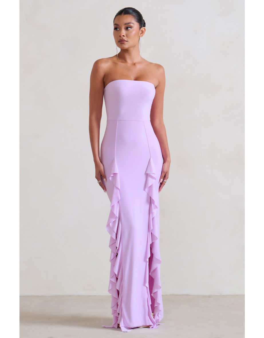 Susan | Lilac Bandeau Maxi Dress With Ruffled Splits - 4