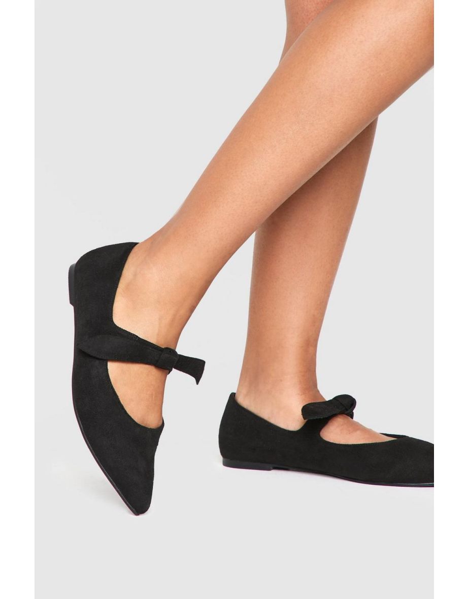 Wide Fit Pointed Bow Detail Ballet Flats - black