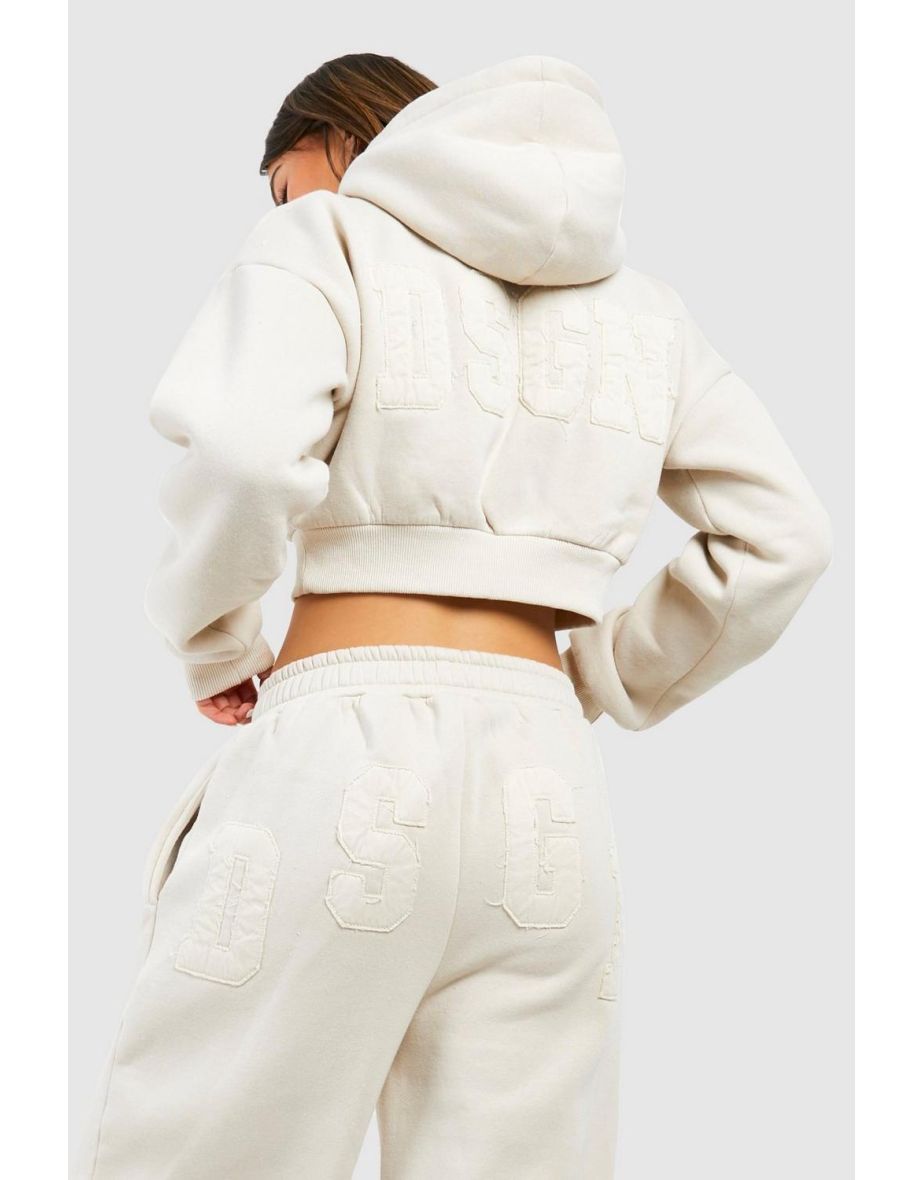 Dsgn Studio Self Fabric Applique Hooded Tracksuit - stone - 3