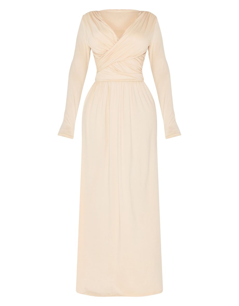 Shape Cream Super Soft Wrap Long Sleeve Maxi Shift Dress - 4